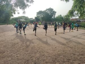 Soccer team warming up